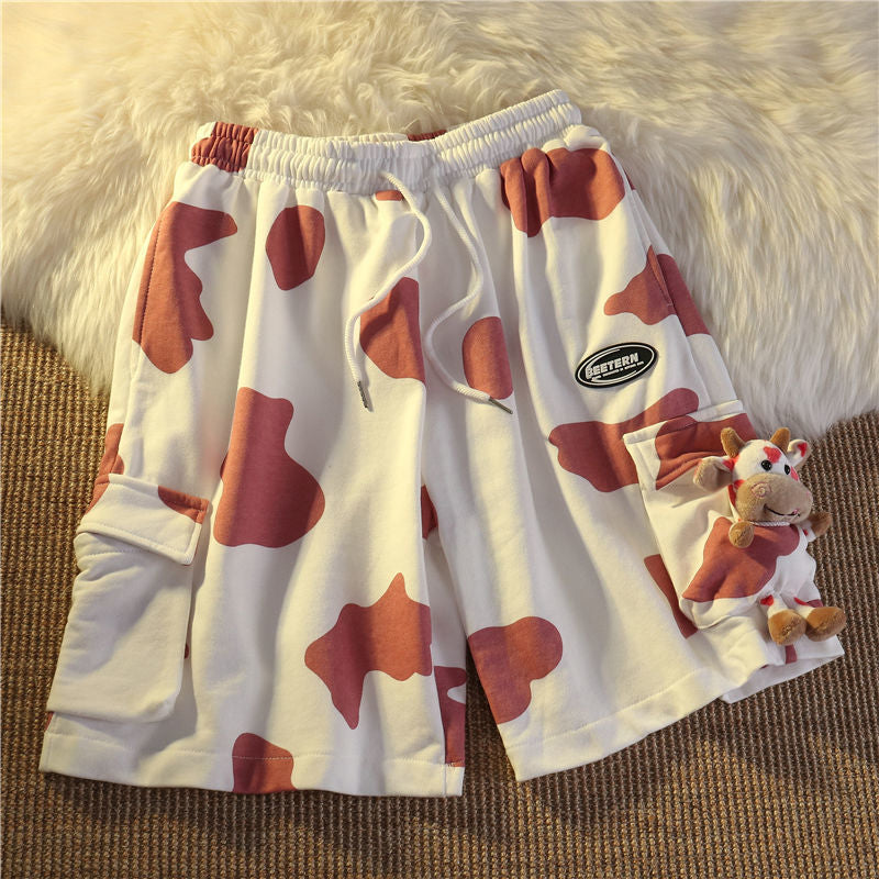 Cow Milk Pattern Sweet Casual Shorts Pants