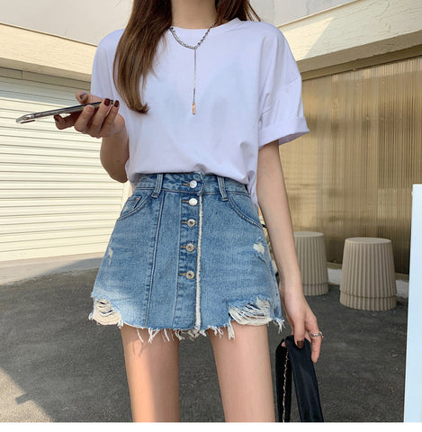 High Waist Sexy Ripped Jeans Mini Skirt