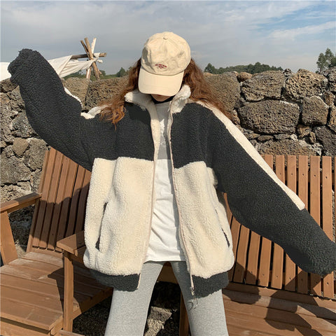 Elegant Color Faux Fur Warm Zipper Jacket