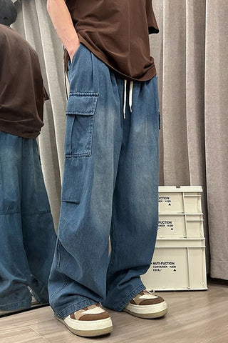 Loose Wide Leg Cargo Men Jeans Pants