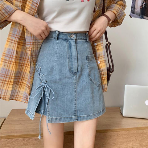 Side Tie Wide Leg Jeans Short Skirts