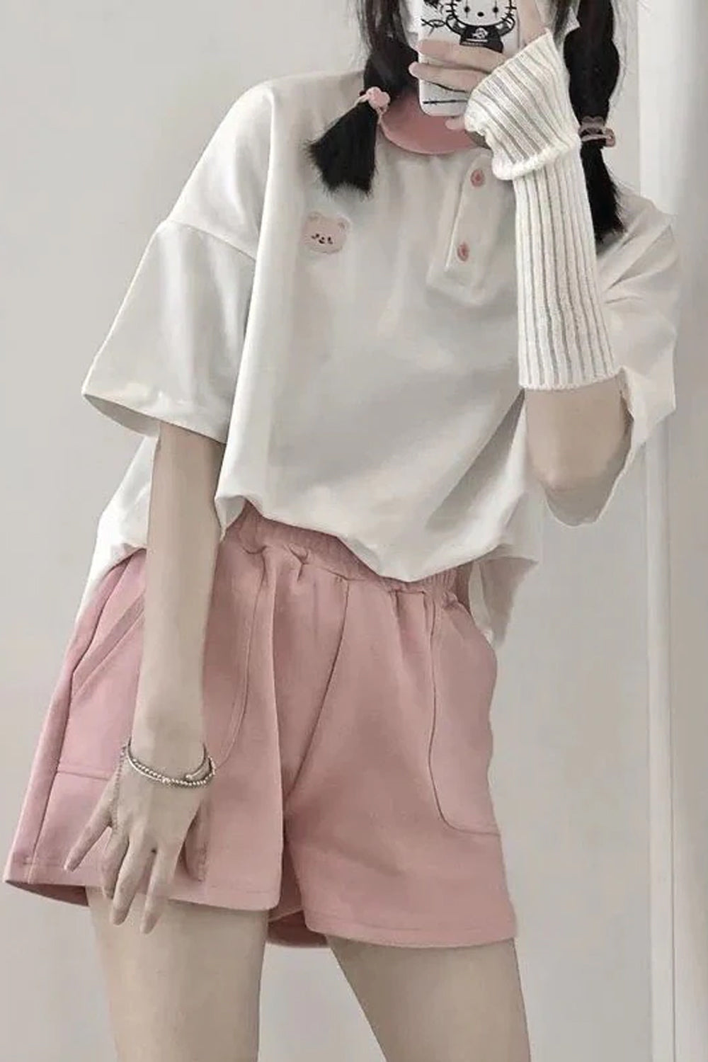 Short Sleeve Bear Embroidery Collar Shirts