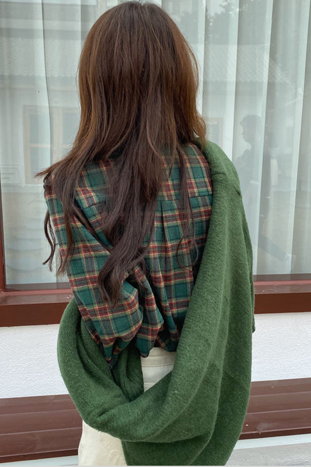 Casual Dark Green Plaid Office Blouse Shirt