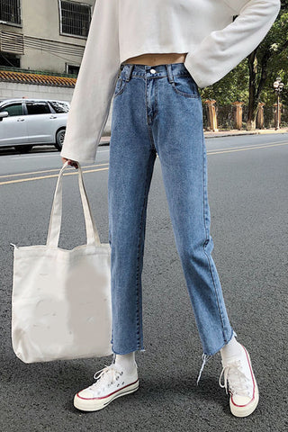 High Waist Slim Ankle Length Tassel Jeans Pants