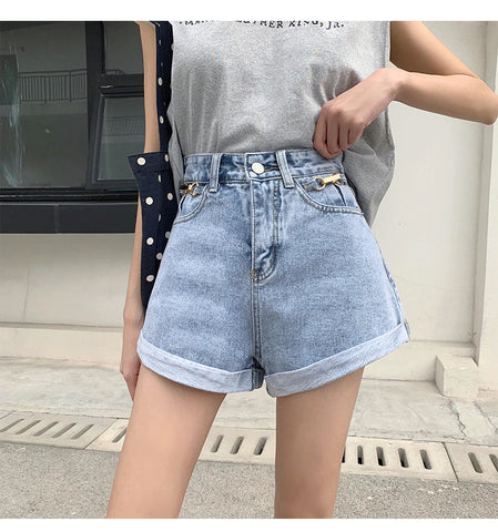 Retro-Crimp-Jeansshorts mit hoher Taille 