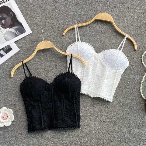 Sexy Crop-Tops mit Spitzen-Camisole-Trägern 