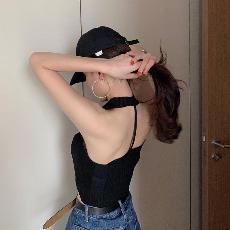 Sexy Sleeveless Knitted Zipper Crop Tops