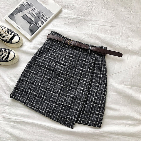 High Waist Irregular A-Line Mini Plaid Skirts