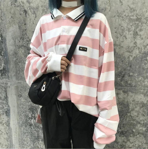 Lockeres Oversize-Poloshirt mit Retro-Streifen