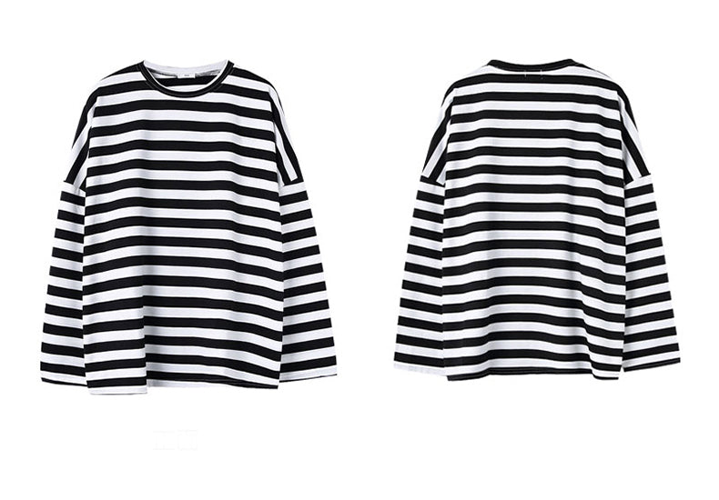 Black and White Striped Oversize Long Sleeve Shirt