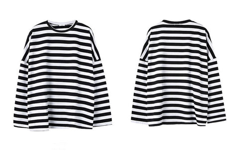 Black and White Striped Oversize Long Sleeve Shirt