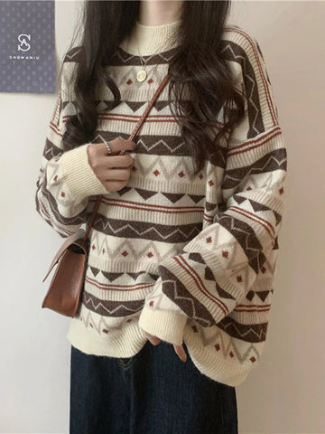 Long Sleeve Retro Warm Knitted Sweater