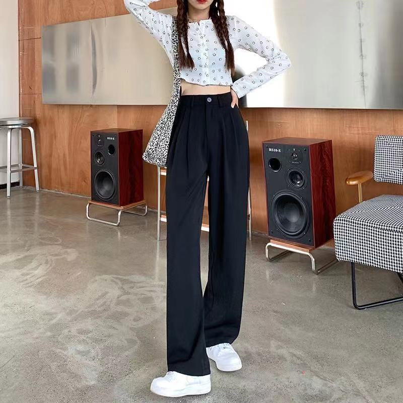 High Waist Loose Style Straight Long Pants