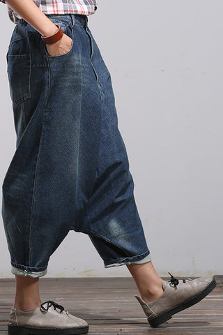 Loose Drop Crotch Casual Denim Pants
