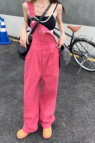 Loose Rose Pink Long Denim Jumpsuit