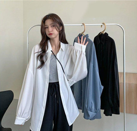 Lockeres Oversize-Bluse-Shirt mit Laternenärmeln 