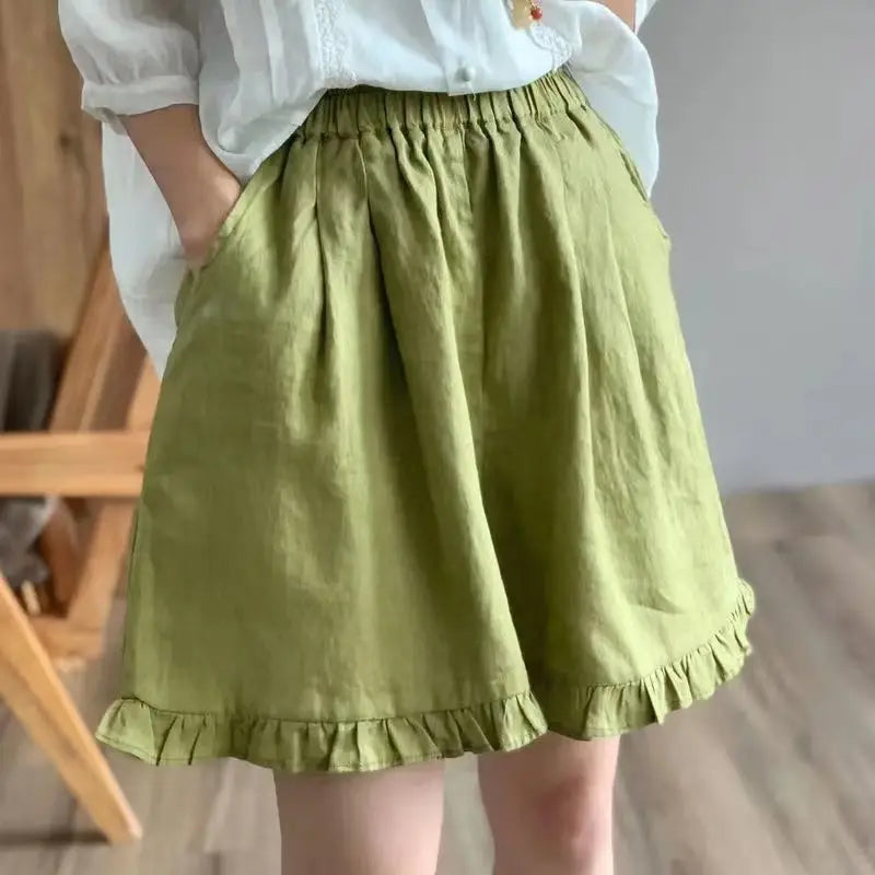 Elastic Waist Ruffles Basic Summer Shorts