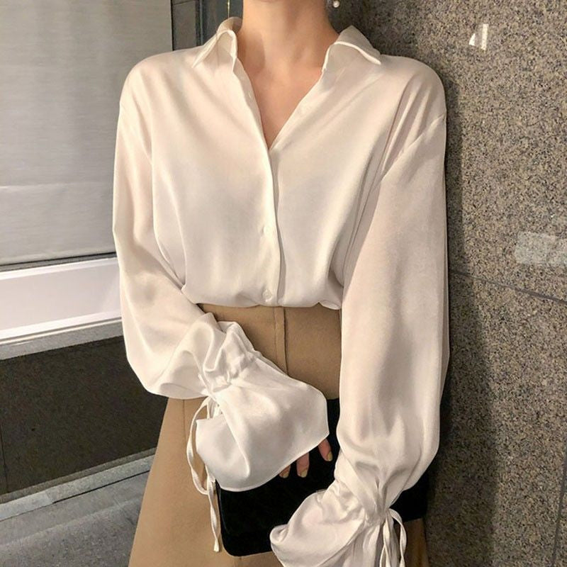 Long Flare Sleeve Elegant Office Blouse Shirts
