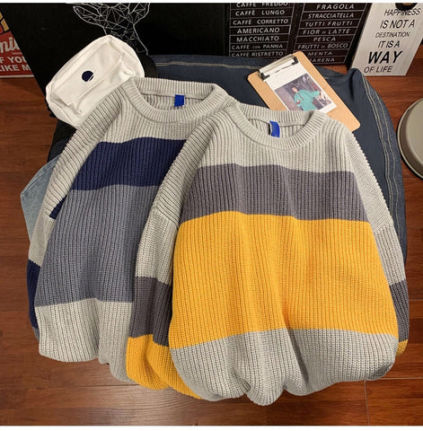Loose Retro Stylish Striped Knitted Sweater