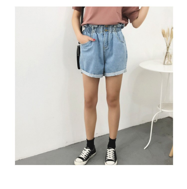 High Waist Elastic Denim Shorts Pants