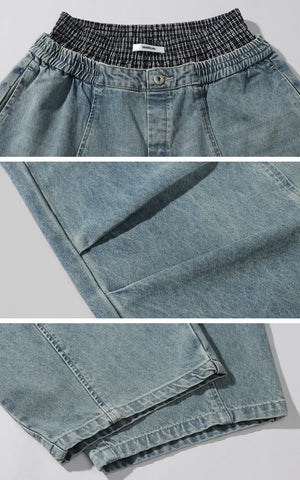Elastic Waist Wide Leg Denim Pants