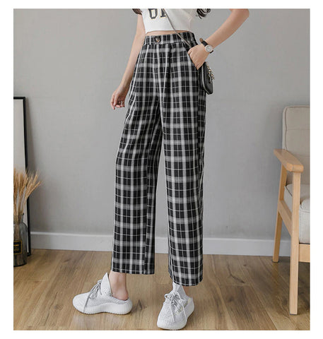 High Waist Wide Leg Vintage Plaid Long Pants