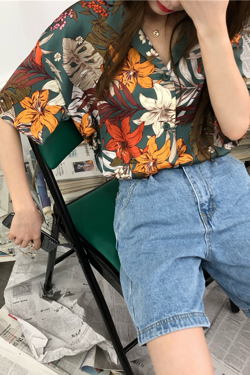 Short Sleeve Vintage Flowers Blouse Shirt