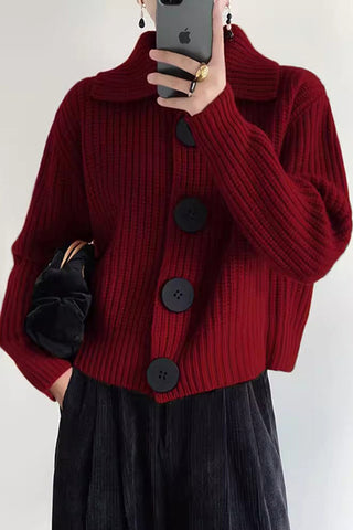 Big Button Lapel Collar Knitted Sweater