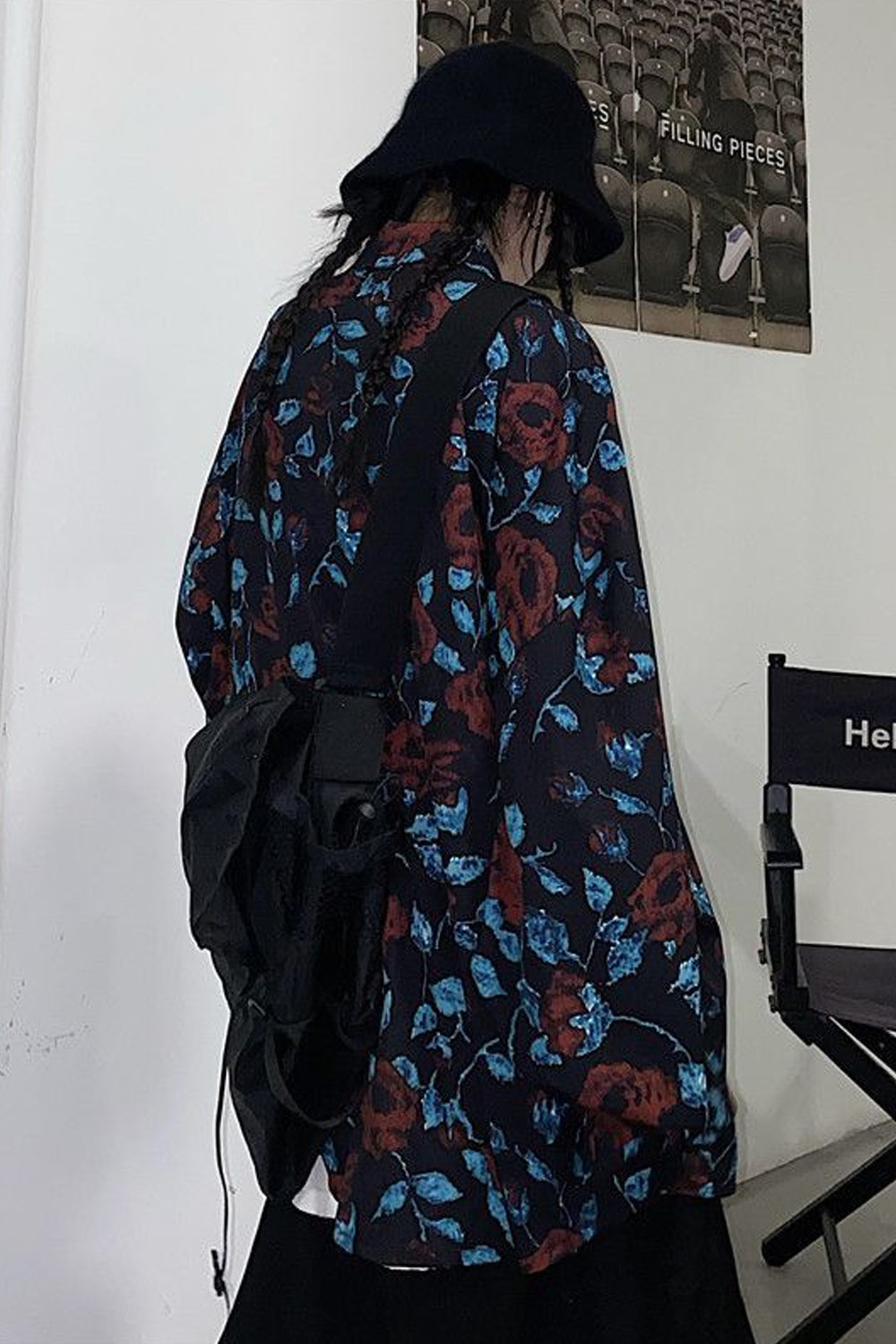 Long Sleeve Dark Florals Pattern Blouse Shirt