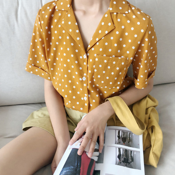 Short Sleeve Retro Polka Dot Blouse Shirt