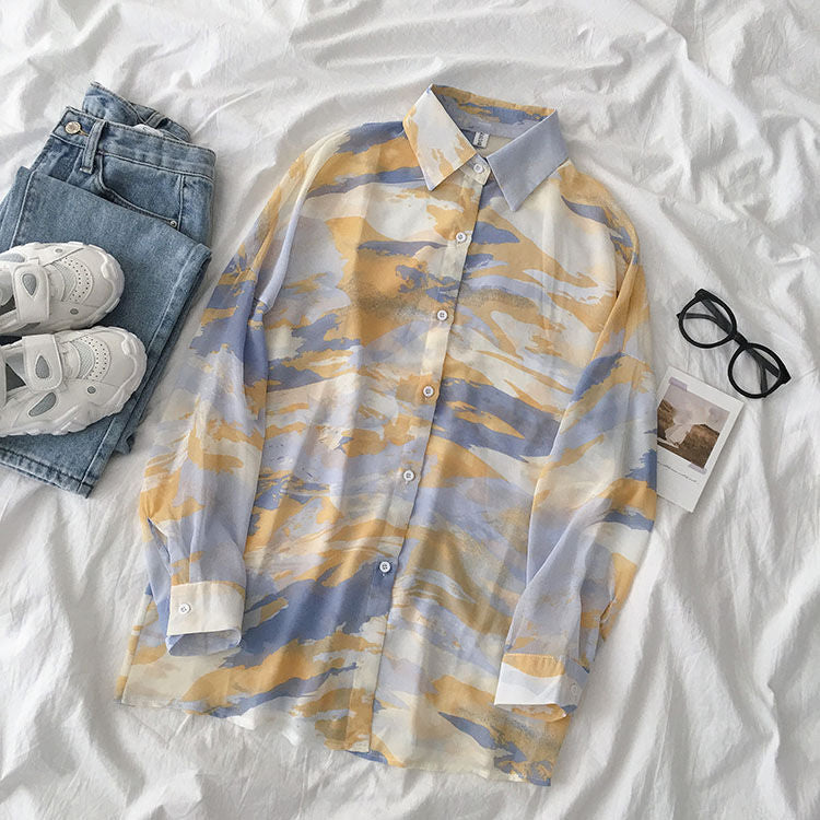 Loose Tie Dye Painting Blouse Shirt