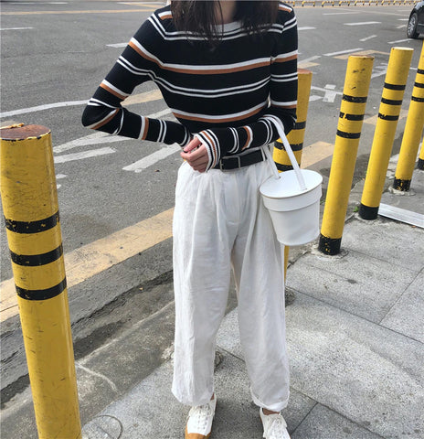 Striped Basic Slim Sweater