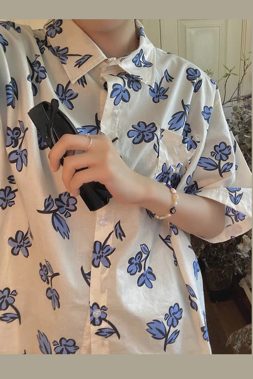 Camisa de manga corta con estampado floral azul