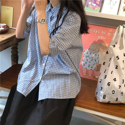 Small Plaid Cute Colors Blouse Shirt