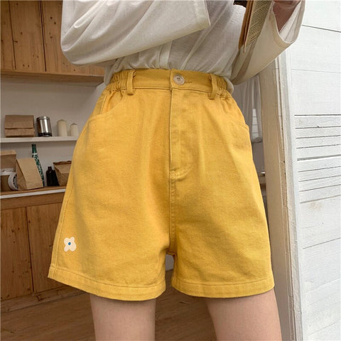 High Waist Little Flower Wide Leg Shorts