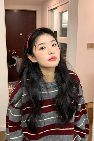 Long Sleeve Retro Maroon Striped Sweater