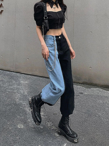 High Waist Two Colors Wide Leg Jeans