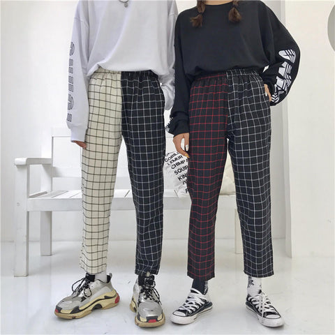 Half Color Plaid Pants