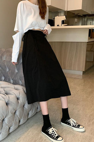 High Waist Side Lace Tie Office A-Line Skirts