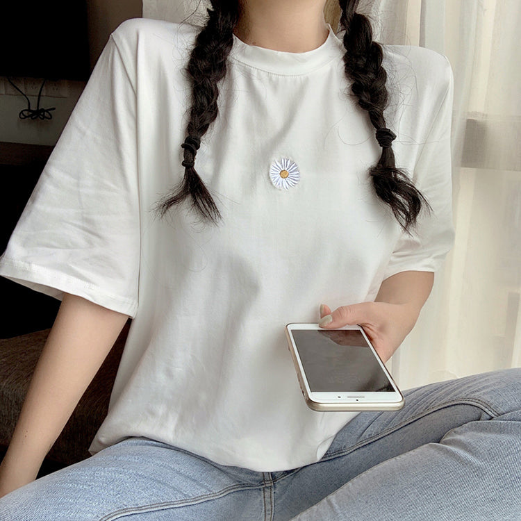 Casual Daisy Pattern O-Neck Shirt