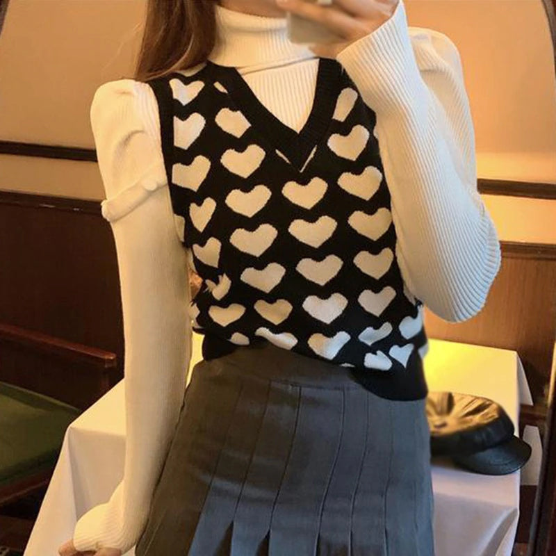 Cute Hearts Pattern Sleeveless Vest Sweater