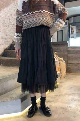 High Waist Elastic Long Mesh Skirts