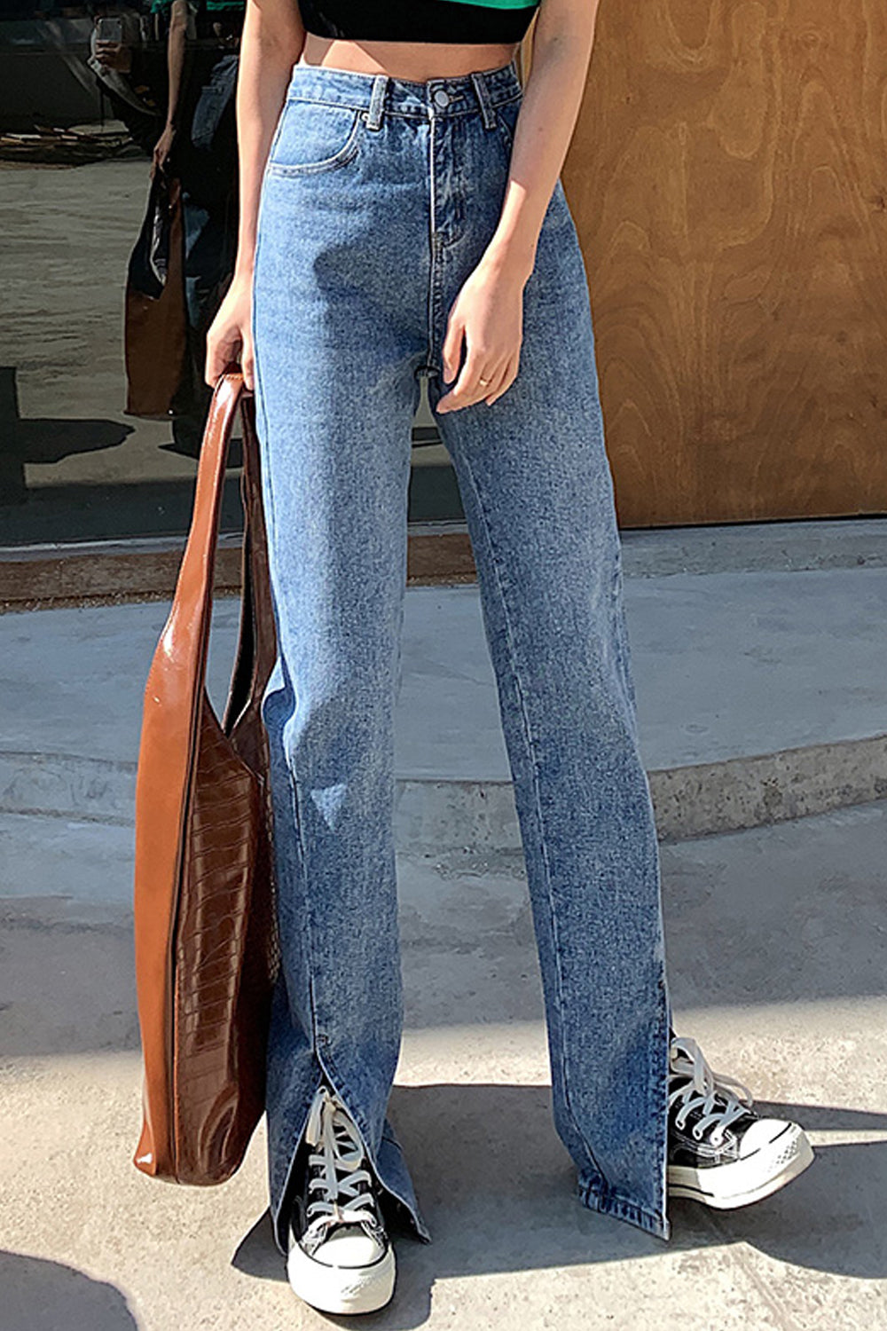 High Waist Split Leg Flare Jeans