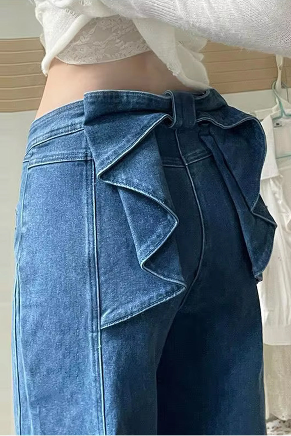 Big Bow Ruffles Design Loose Jeans Pants