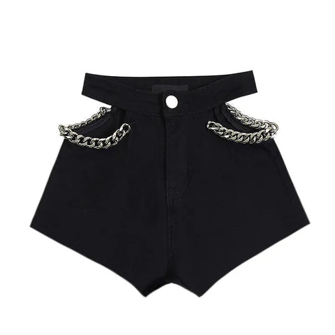 Sexy Cut Out Chain Patchwork Denim Shorts