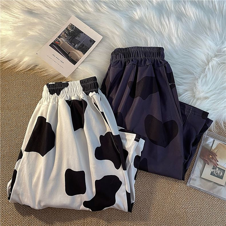 Retro Cow Pattern Loose Shorts Pants