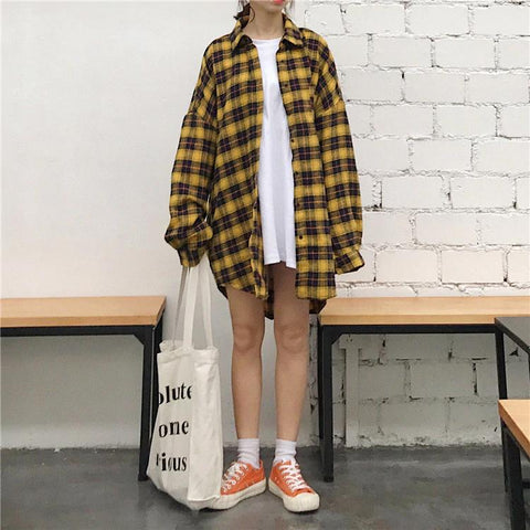 Casual Streetwear Plaid Loose Shirt