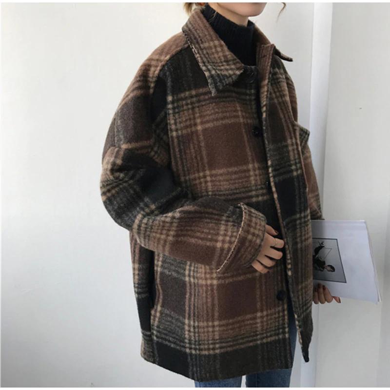 Wool Plaid Blends Coat Jacket