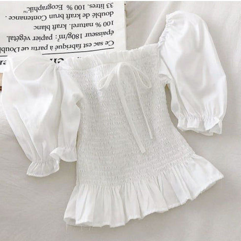 Puff Sleeve Slash Neck Cropped Blouse