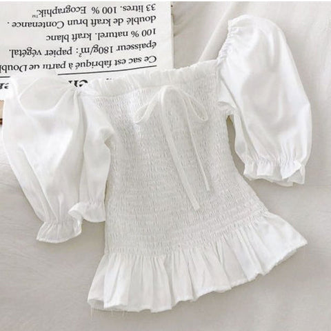 Puff Sleeve Slash Neck Cropped Blouse